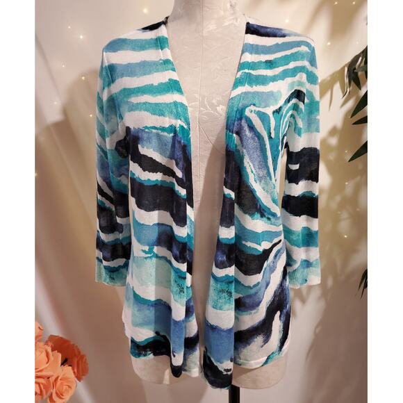 Chicos NWT Womens Yelena Convertible Open Cardigan Sweater Size 0 US S 4 Blue - Picture 1 of 11